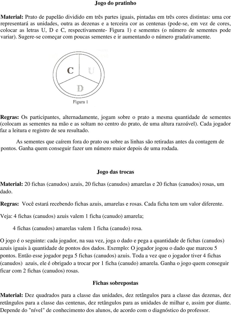 Regras: Os participantes, alternadamente, jogam sobre o prato a mesma quantidade de sementes (colocam as sementes na mão e as soltam no centro do prato, de uma altura razoável).