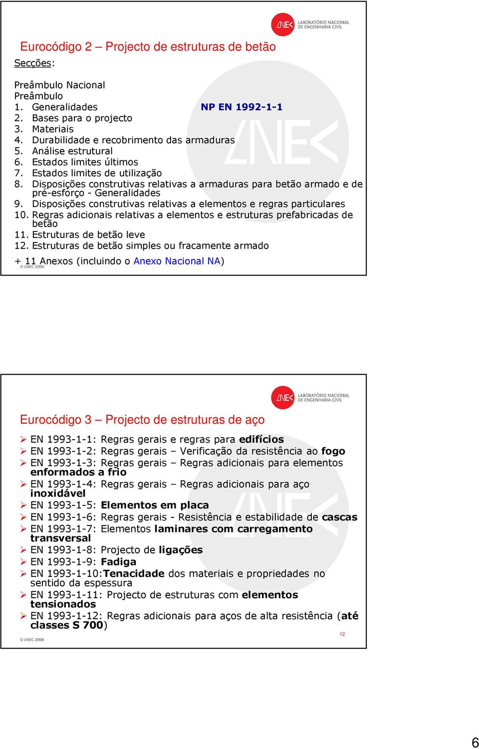 Disposições construtivas relativas a elementos e regras particulares 10. Regras adicionais relativas a elementos e estruturas prefabricadas de betão 11. Estruturas de betão leve 12.