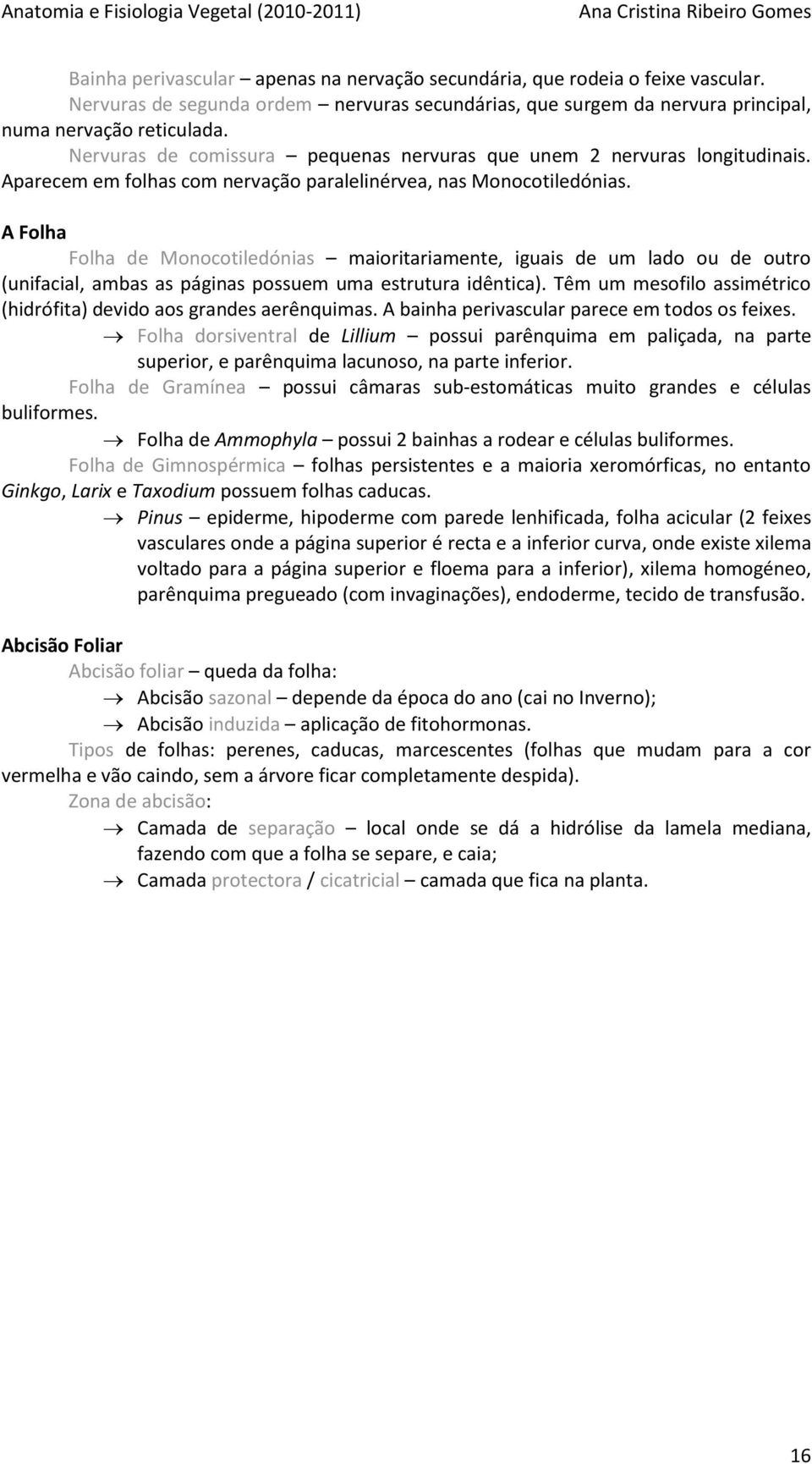 A Folha Folha de Monocotiledónias maioritariamente, iguais de um lado ou de outro (unifacial, ambas as páginas possuem uma estrutura idêntica).