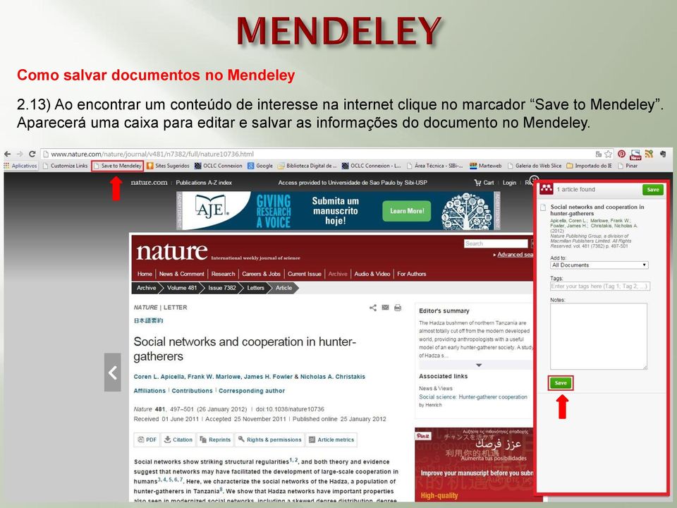 internet clique no marcador Save to Mendeley.