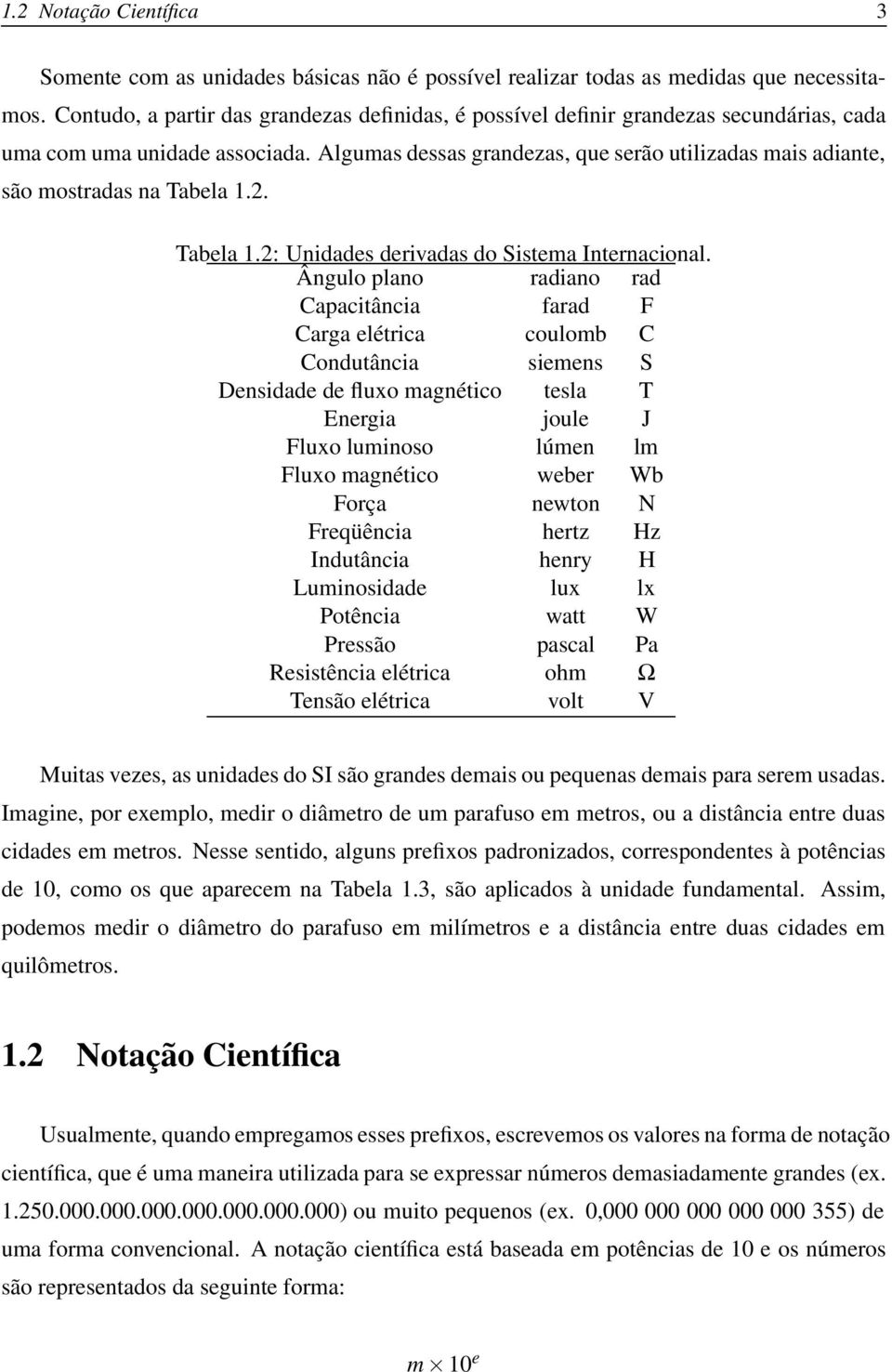 Algumas dessas grandezas, que serão utilizadas mais adiante, são mostradas na Tabela 1.2. Tabela 1.2: Unidades derivadas do Sistema Internacional.