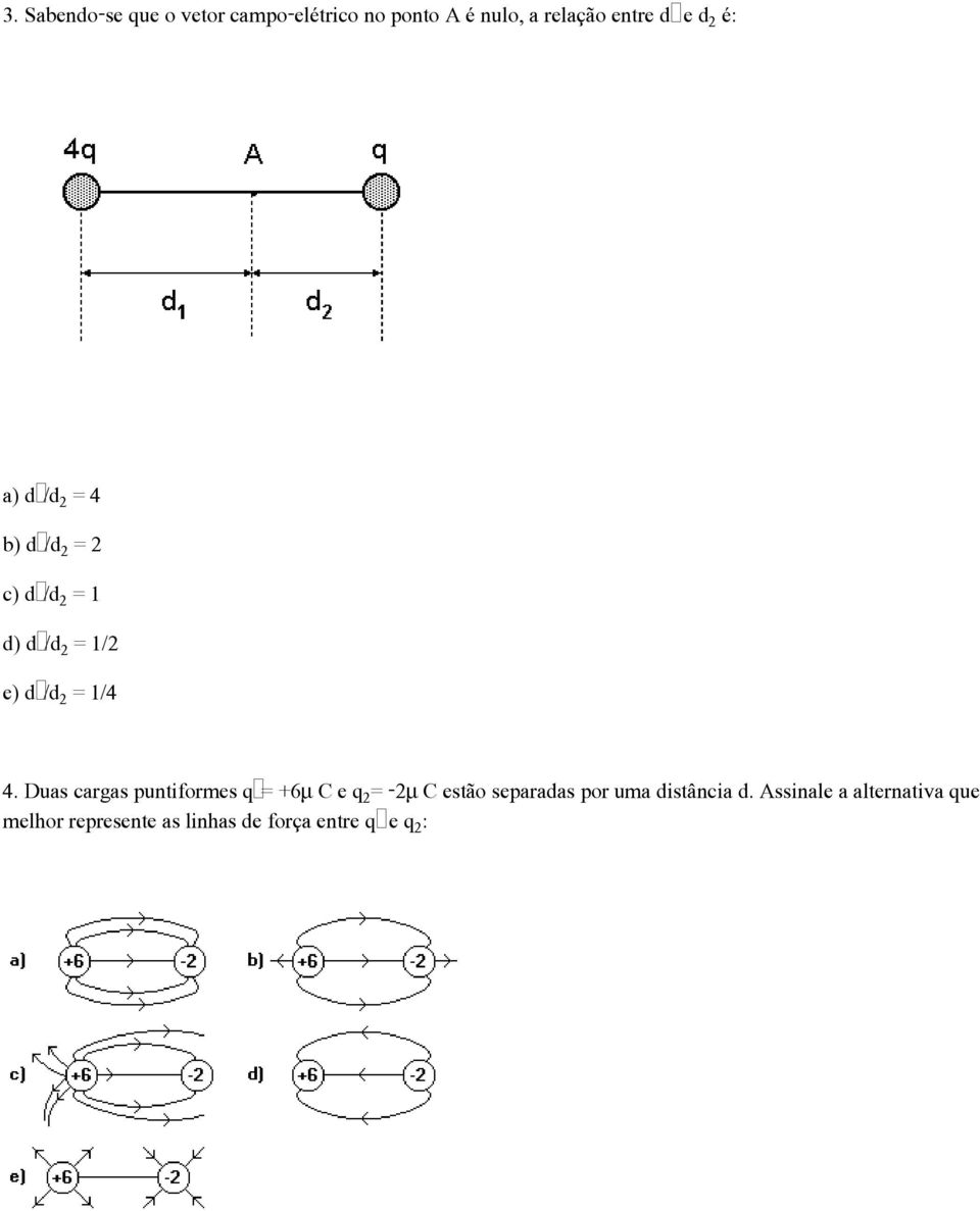 Duas cargas puntiformes q = +6 C e q = -2 C estão separadas por uma distância