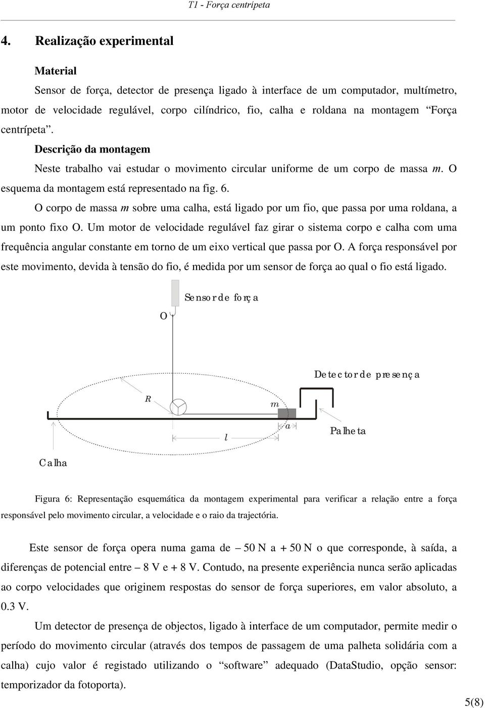 O corpo de massa m sobre uma calha, está ligado por um fio, que passa por uma roldana, a um ponto fixo O.