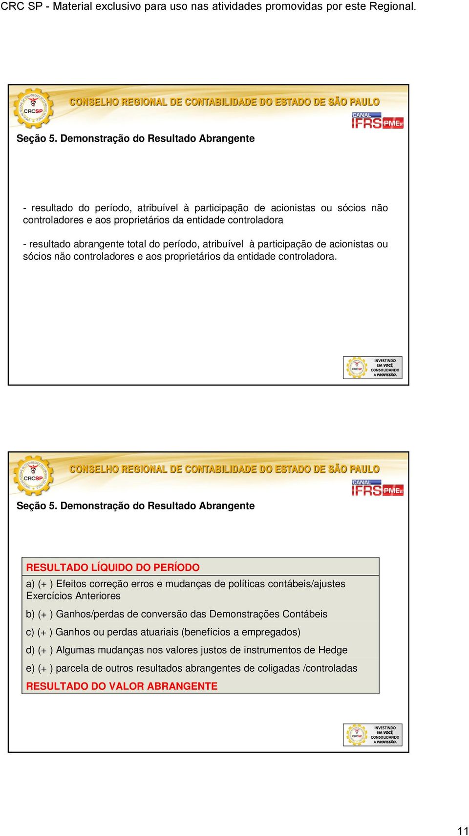 total do período, atribuível à participação de acionistas ou sócios não controladores e aos proprietários da entidade controladora.