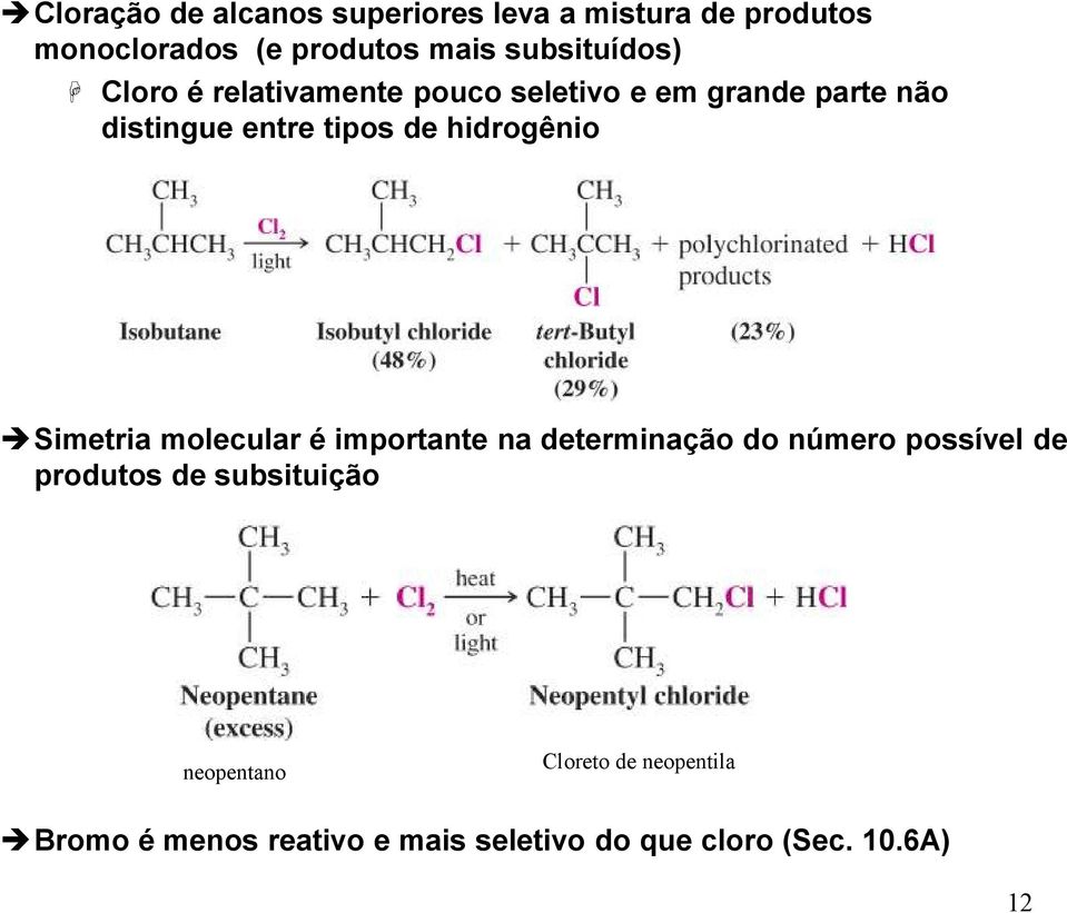 hidrogênio Simetria molecular é importante na determinação do número possível de produtos de