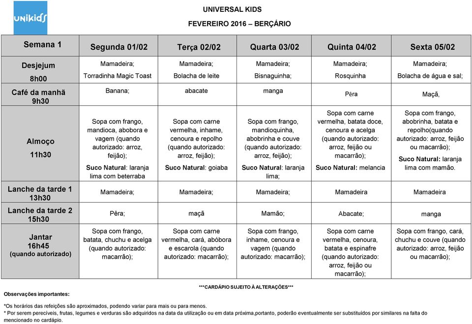 Natural: melancia Bolacha de água e sal; Maçã, abobrinha, batata e repolho(quando feijão ou lima com mamão.