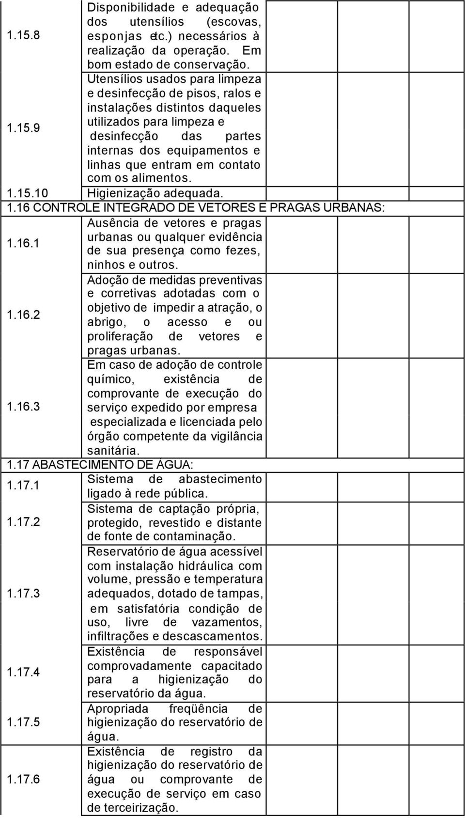 9 utilizados para limpeza e desinfecção das partes internas dos equipamentos e linhas que entram em contato com os alimentos. 1.