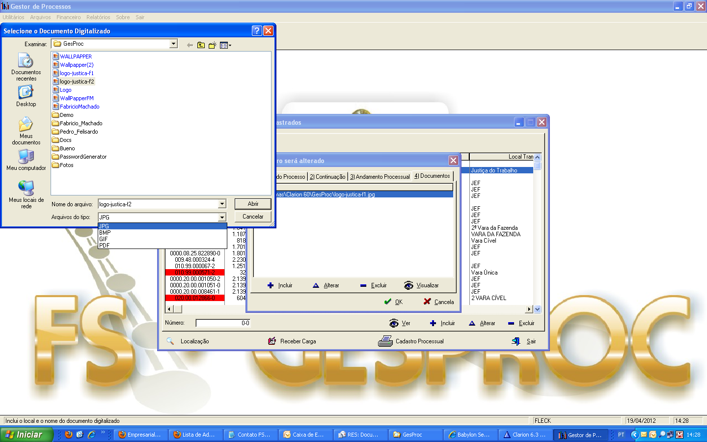 Documentos Digitalizados: armazena o local e o arquivo dos documentos digitalizados, concernentes ao processo.