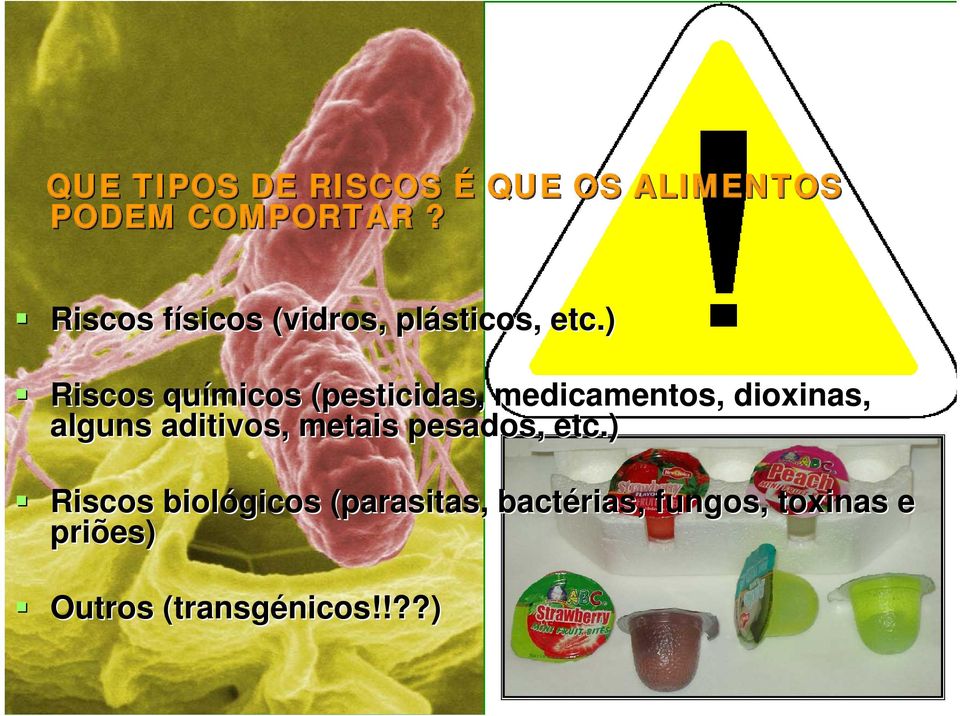 ) Riscos químicos (pesticidas, medicamentos, dioxinas, alguns