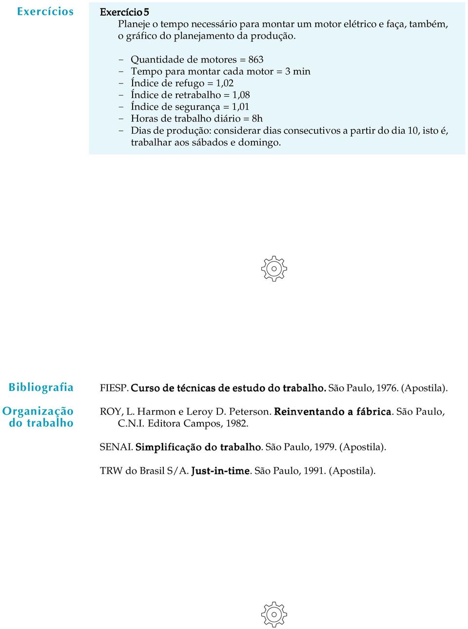 Dias de produção: considerar dias consecutivos a partir do dia 10, isto é, trabahar aos sábados e domingo. Bibiografia Organização do trabaho FIESP.