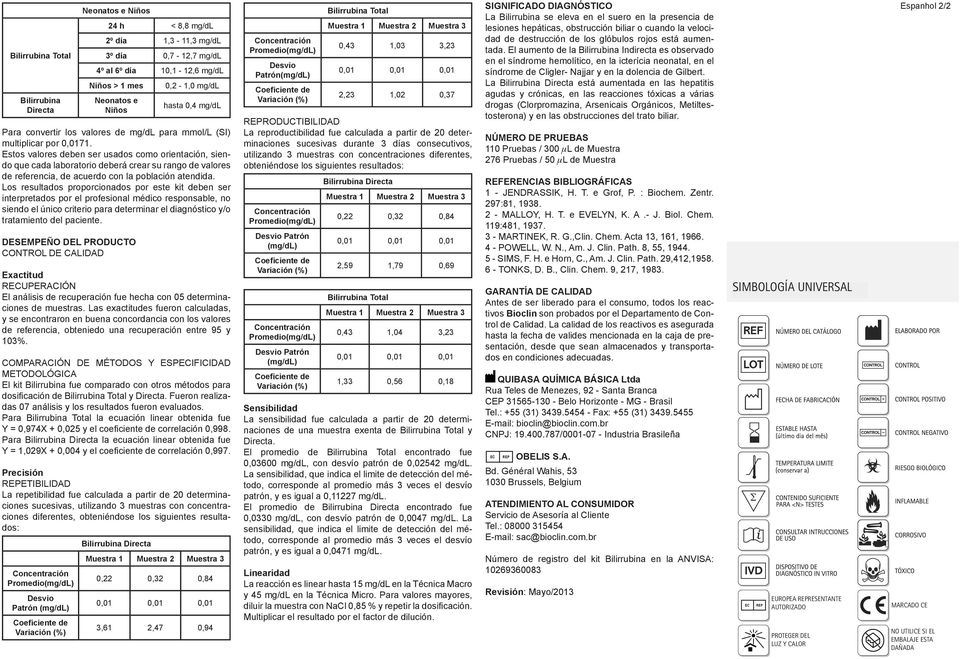 Estos valores deben ser usados como orientación, siendo que cada laboratorio deberá crear su rango de valores de referencia, de acuerdo con la población atendida.