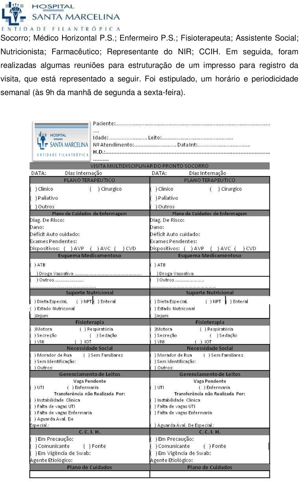 Em seguida, foram realizadas algumas reuniões para estruturação de um impresso para registro