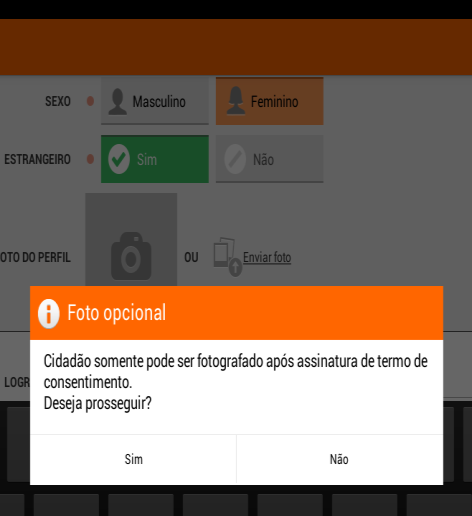 lista de cidadãos e no prontuário, ele será exibido em vez do nome de nascença; ii) a possibilidade de registrar uma foto para o cidadão utilizando a câmera do tablet ou