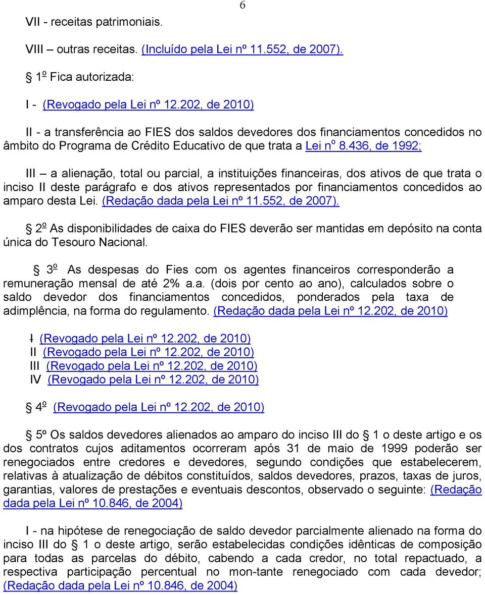 436, de 1992; III a alienação, total ou parcial, a instituições financeiras, dos ativos de que trata o inciso II deste parágrafo e dos ativos representados por financiamentos concedidos ao amparo