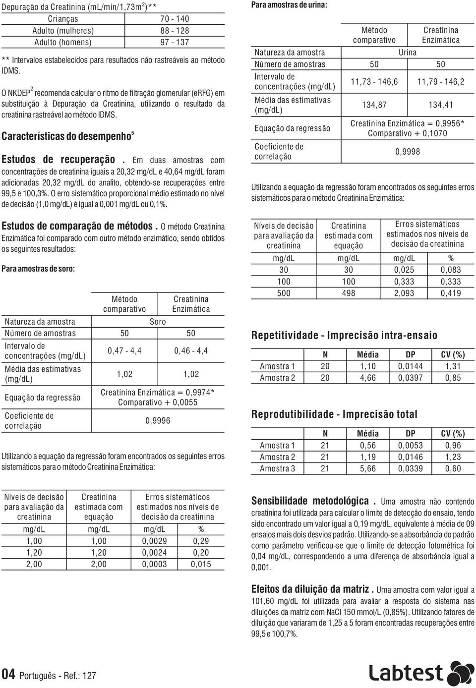 Características do desempenho Estudos de recuperação.