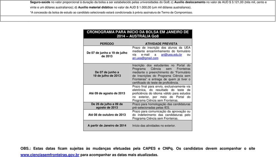 *A concessão da bolsa de estudo ao candidato selecionado estará condicionada à prévia assinatura de Termo de Compromisso.