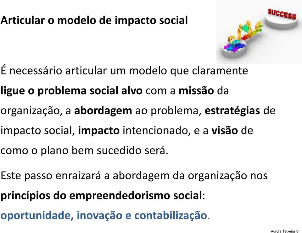 impacto intencionado, e a visão de como o plano bem sucedido será.