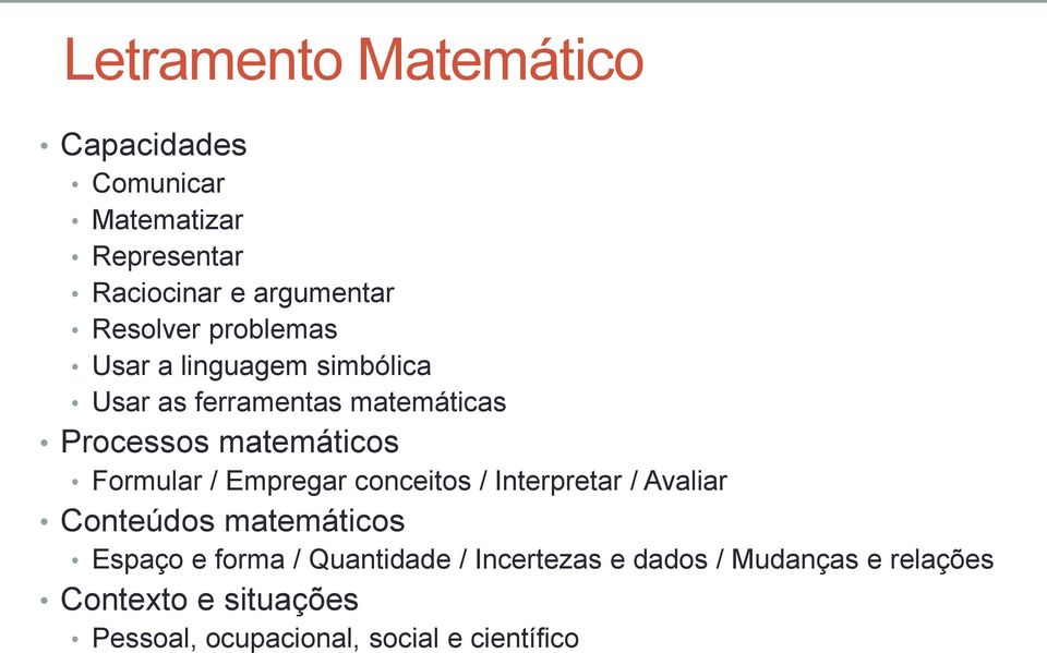 / Empregar conceitos / Interpretar / Avaliar Conteúdos matemáticos Espaço e forma / Quantidade /