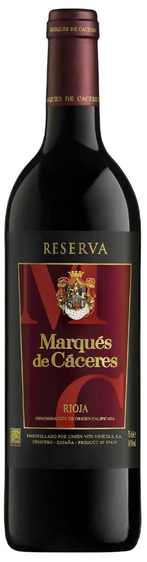 Marqués de Cáceres Reserva 2004 750 ml e 1,5l Cod cx: 14109 Cod uni: 214109 Variedade: Tempranillo (85%), Garnacha Tinta e Graciano (15%) Origem: Rioja Alta, Espanha Teor Alcoólico: 13,5% Servir a: