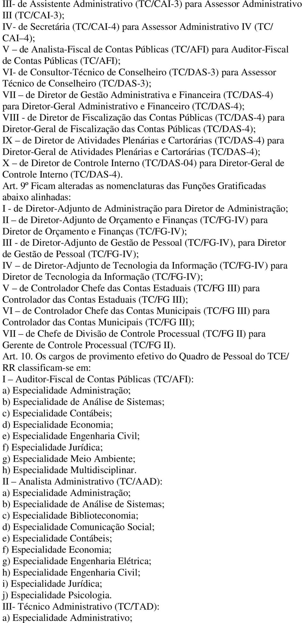 Administrativa e Financeira (TC/DAS-4) para Diretor-Geral Administrativo e Financeiro (TC/DAS-4); VIII - de Diretor de Fiscalização das Contas Públicas (TC/DAS-4) para Diretor-Geral de Fiscalização