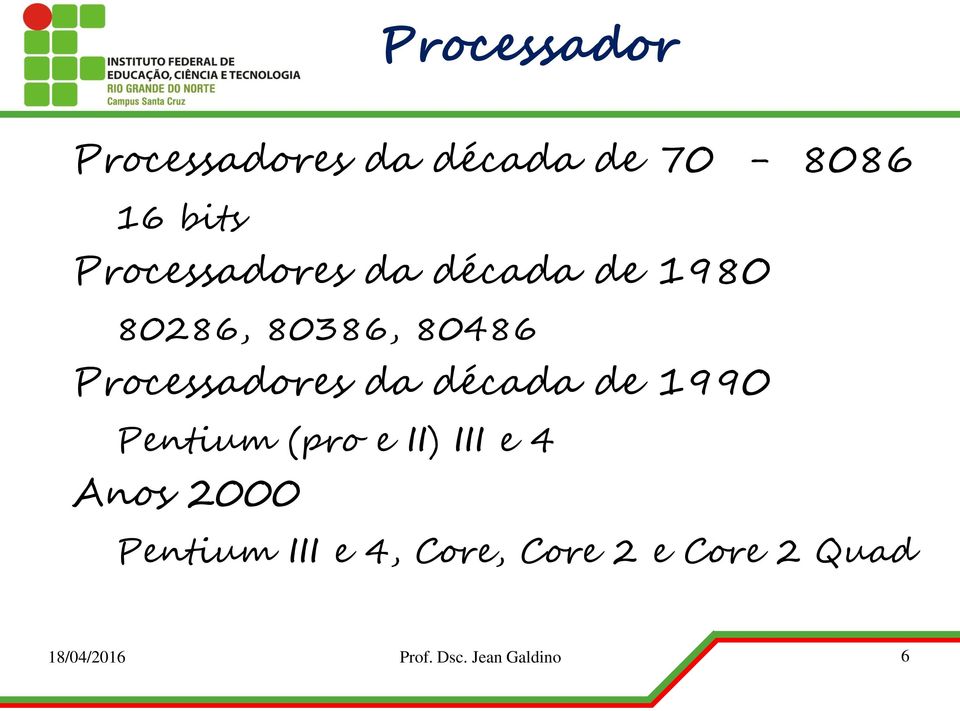 Processadores da década de 1990 Pentium (pro e II) III e 4 Anos