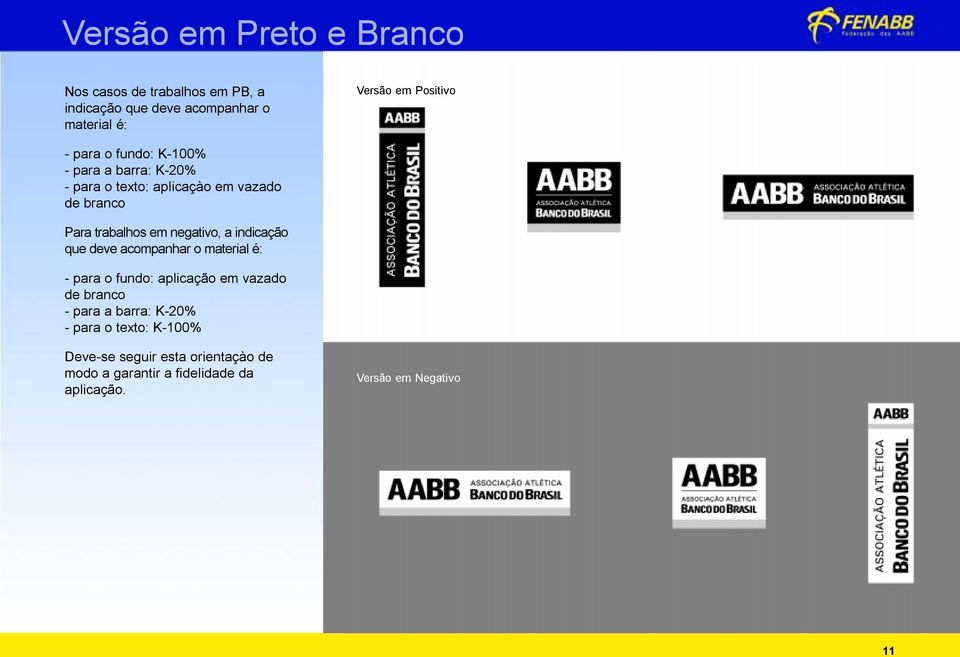 negativo, a indicação que deve acompanhar o material é: - para o fundo: aplicação em vazado de branco - para a barra: