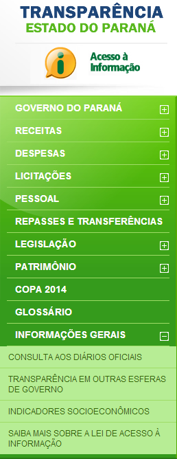 Informações Gerais Neste link, o cidadão poderá acessar informações e dados acerca dos Diários Oficiais, da Transparência em outras esferas de