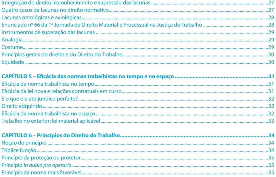 ..29 Princípios gerais do direito e do Direito do Trabalho...30 Equidade...30 CAPÍTULO 5 Eficácia das normas trabalhistas no tempo e no espaço...31 Eficácia da norma trabalhista no tempo.