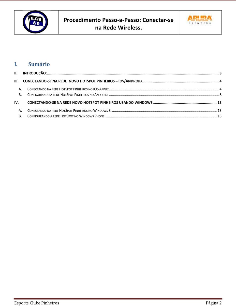 .. 8 IV. CONECTANDO-SE NA REDE NOVO HOTSPOT PINHEIROS USANDO WINDOWS... 13 A.