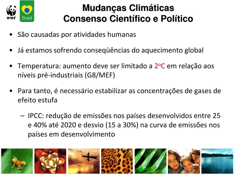 pré-industriais (G8/MEF) Para tanto, énecessário estabilizar as concentrações de gases de efeito estufa IPCC: