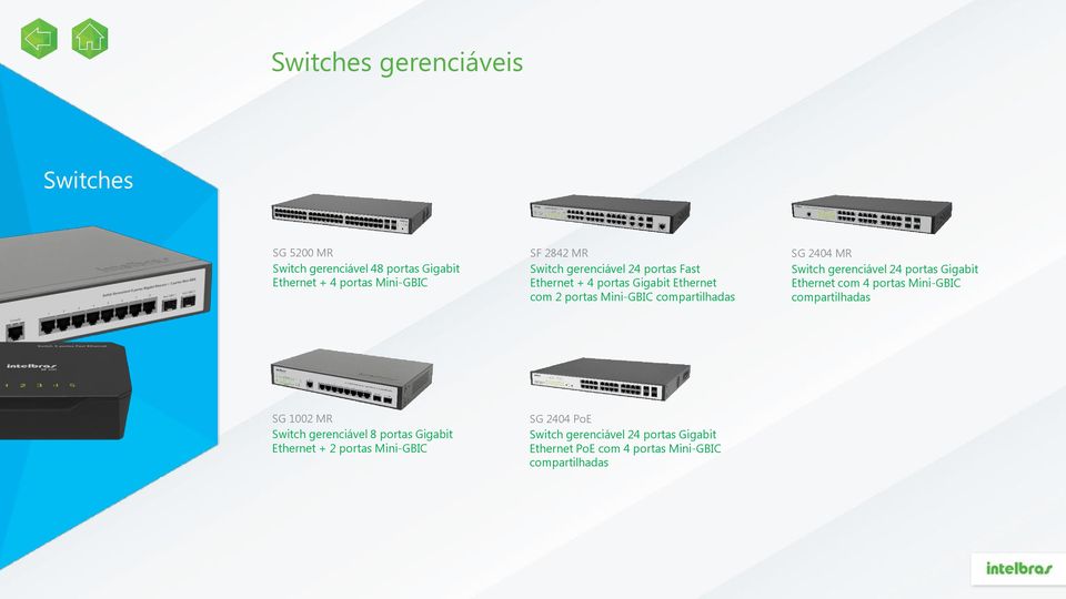 Switch gerenciável 24 portas Gigabit Ethernet com 4 portas Mini-GBIC compartilhadas SG 1002 MR Switch gerenciável 8 portas