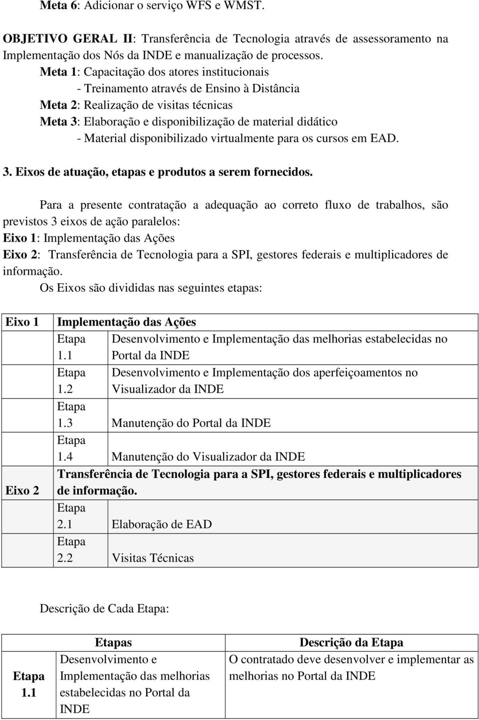 disponibilizado virtualmente para os cursos em EAD. 3. Eixos de atuação, etapas e produtos a serem fornecidos.