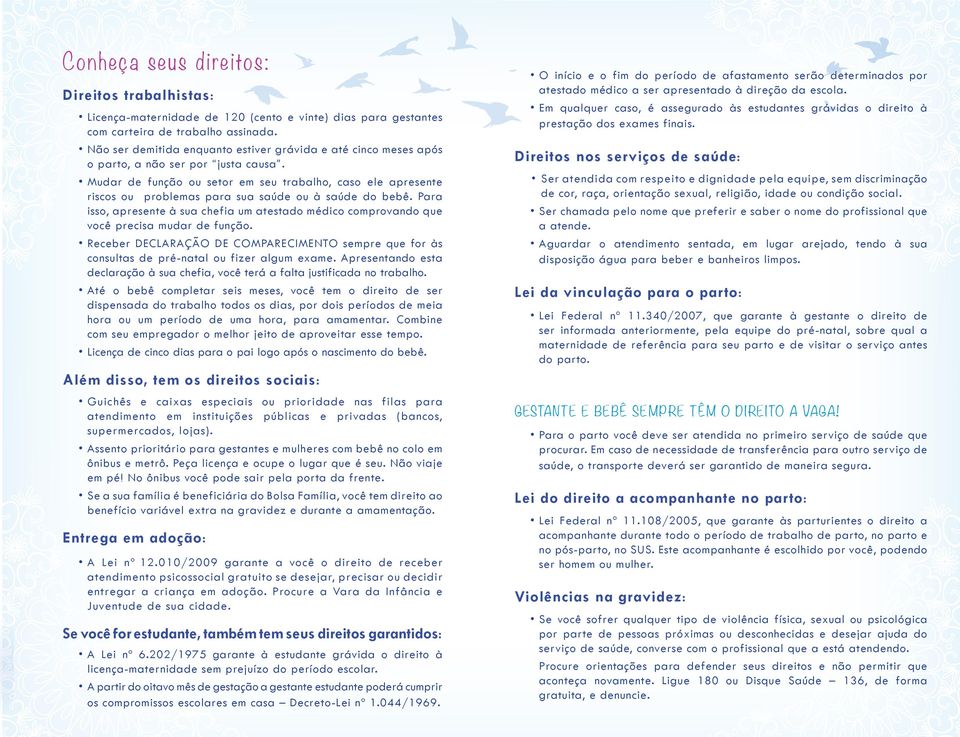 Mudar de função ou setor em seu trabalho, caso ele apresente riscos ou problemas para sua saúde ou à saúde do bebê.