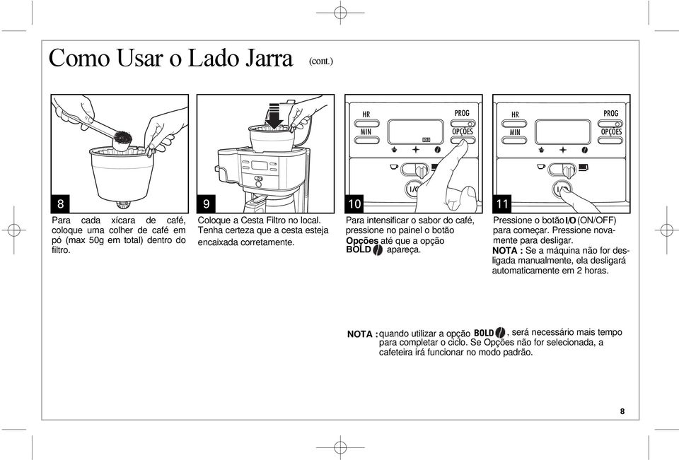 11 Pressione o botão I/O (ON/OFF) para começar. Pressione novamente para desligar.