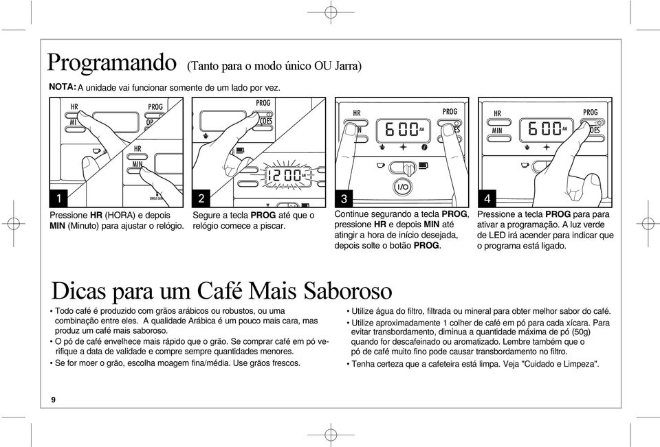 Pressione a tecla para para ativar a programação. A luz verde de LED irá acender para indicar que o programa está ligado.