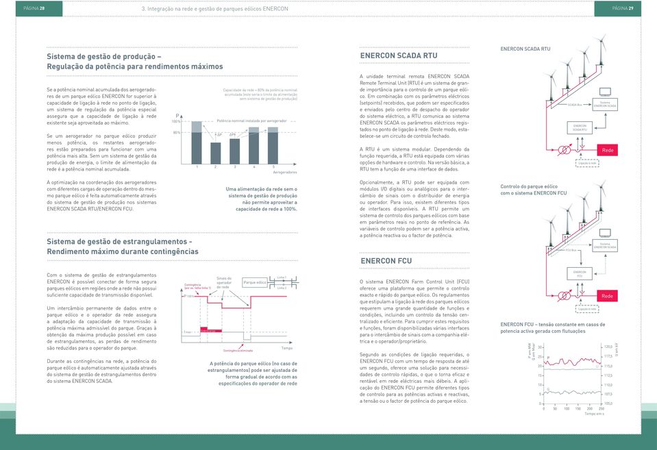 acumulada dos aerogeradores de um parque eólico ENERCON for superior à capacidade de ligação à rede no ponto de ligação, um sistema de regulação da potência especial assegura que a capacidade de