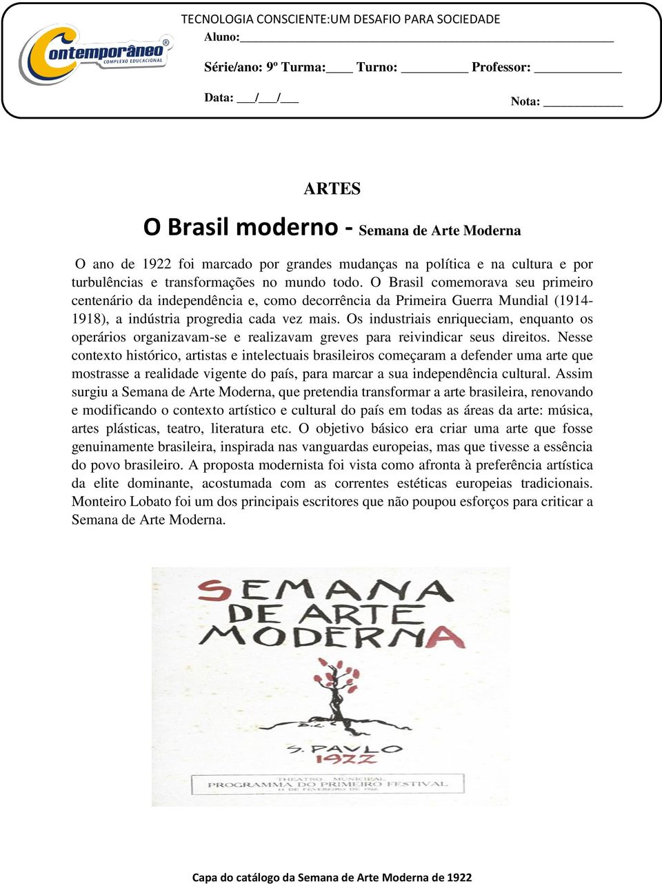 O Brasil comemorava seu primeiro centenário da independência e, como decorrência da Primeira Guerra Mundial (1914-1918), a indústria progredia cada vez mais.