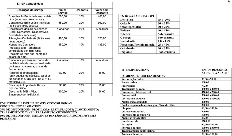 Obs: Reajusta-se todo ano, conforme salário mínimo. Empresas que buscam mudar de contabilidade devem ser analisadas conforme movimentação e nº de funcionários.