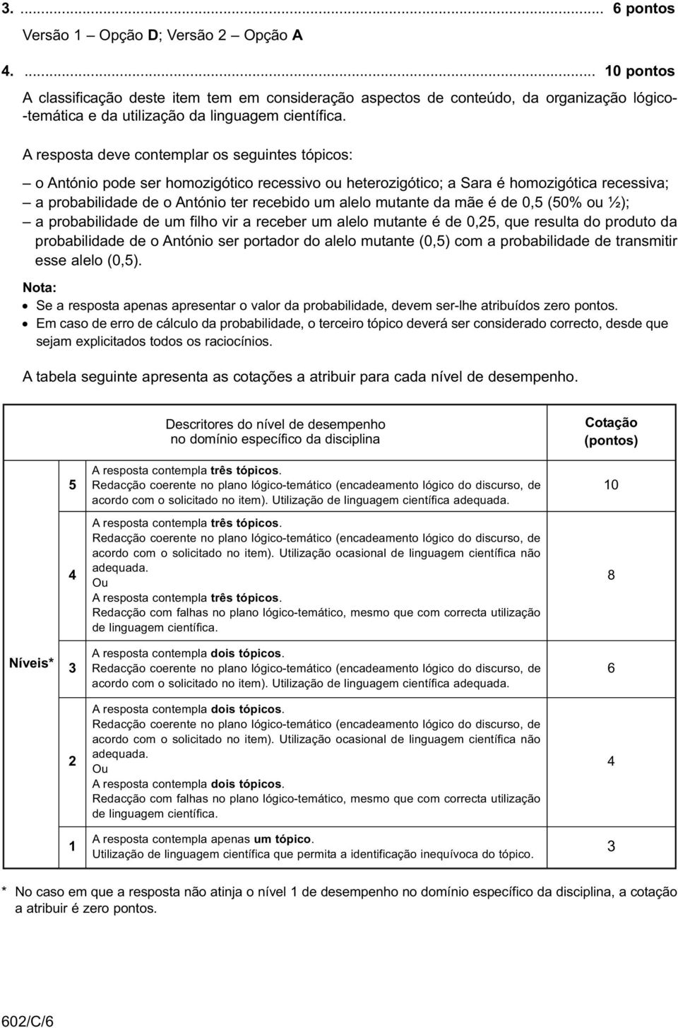 A resposta deve contemplar os seguintes tópicos: o António pode ser homozigótico recessivo ou heterozigótico; a Sara é homozigótica recessiva; a probabilidade de o António ter recebido um alelo