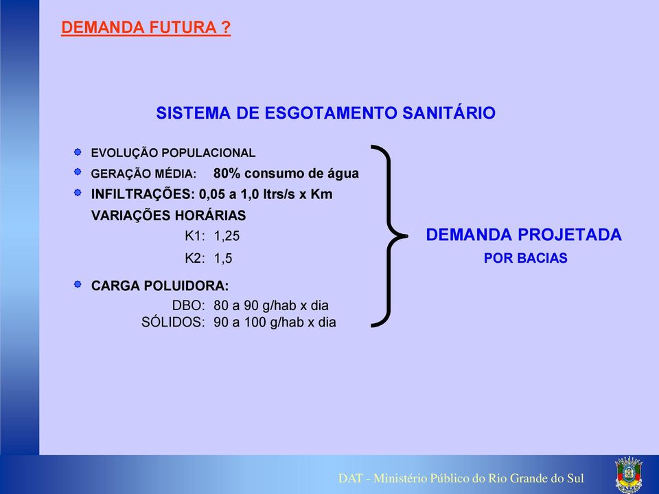 80% consumo de água INFILTRAÇÕES: 0,05 a 1,0 ltrs/s x Km VARIAÇÕES