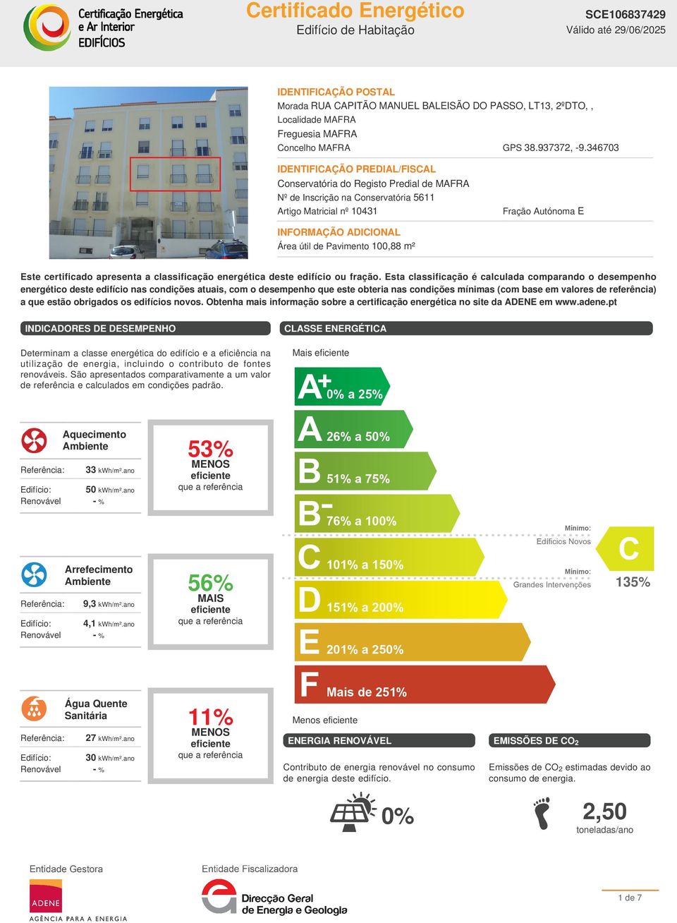 Pavimento 100,88 m² Este certificado apresenta a classificação energética deste edifício ou fração.