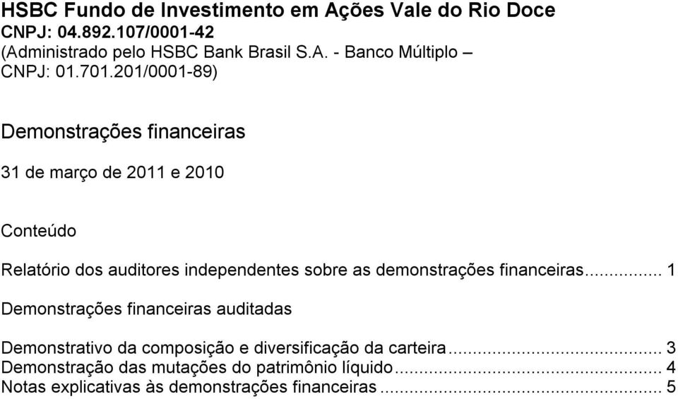 .. 1 Demonstrações financeiras auditadas Demonstrativo da composição e