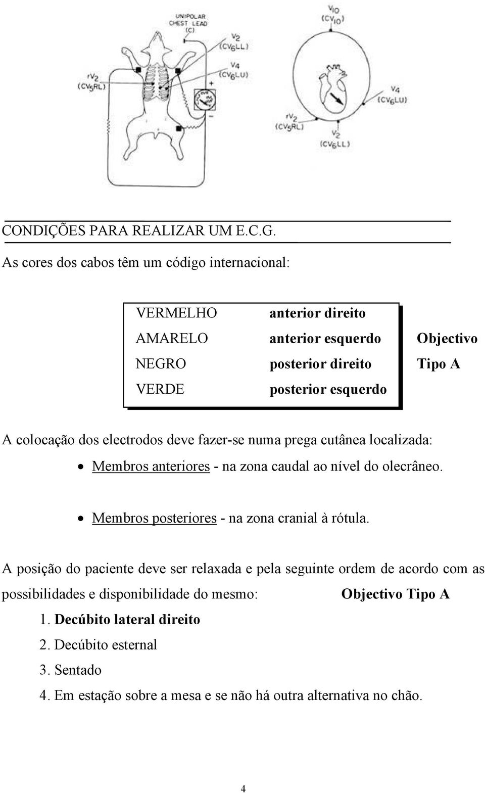 esquerdo A colocação dos electrodos deve fazer-se numa prega cutânea localizada: Membros anteriores - na zona caudal ao nível do olecrâneo.