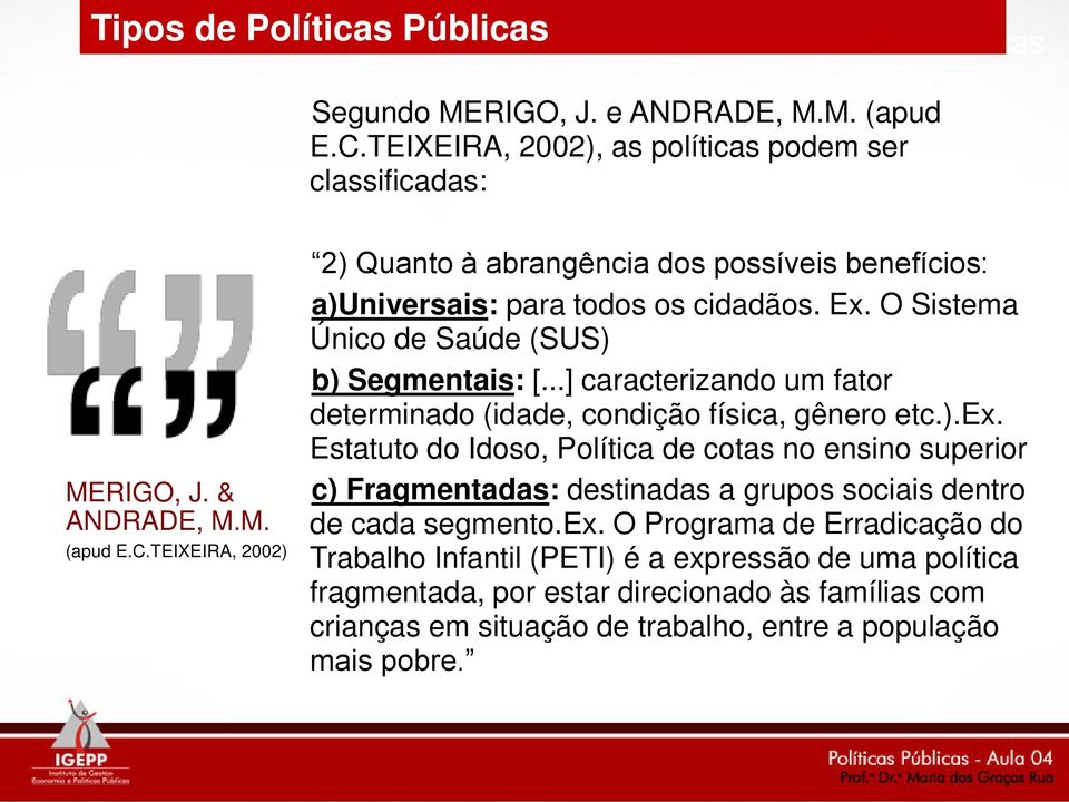 Estatuto do Idoso, Política de cotas no ensino superior c) Fragmentadas: destinadas a grupos sociais dentro de cada segmento.ex.