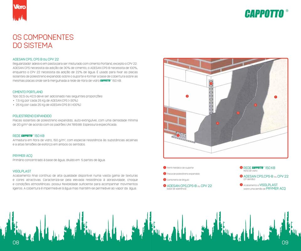 É usado para fixar as placas isolantes de poliestireno expandido sobre o suporte e formar a base de cobertura sobre as mesmas placas onde será mergulhada a rede de fibra de vidro 150 K8.