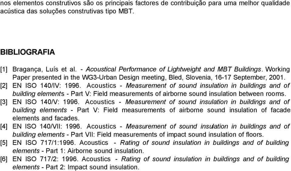 Acoustics - Measurement of sound insulation in buildings and of building elements - Part V: Field measurements of airborne sound insulation between rooms. [3] EN ISO 140/V: 1996.