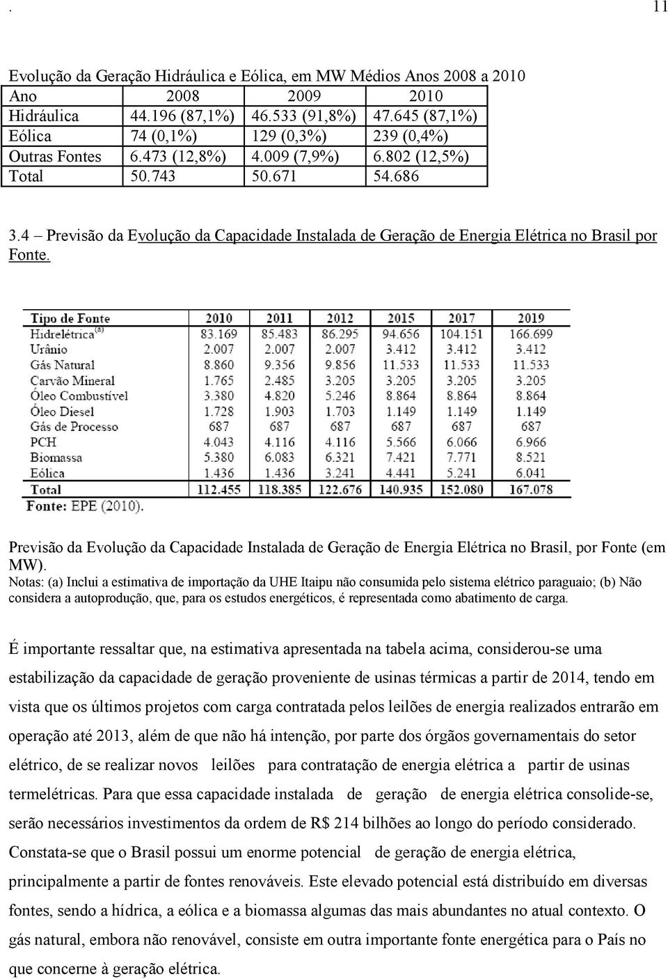 4 Previsão da Evolução da Capacidade Instalada de Geração de Energia Elétrica no Brasil por Fonte.