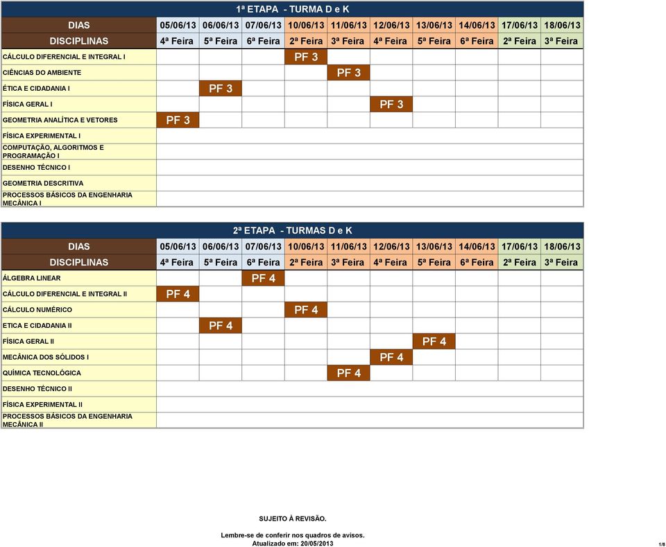 K ÁLGEBRA LINEAR PF 4 CÁLCULO DIFERENCIAL E INTEGRAL II PF 4 CÁLCULO NUMÉRICO PF 4 ETICA E CIDADANIA II PF 4 FÍSICA GERAL II PF 4 MECÂNICA DOS SÓLIDOS I PF 4