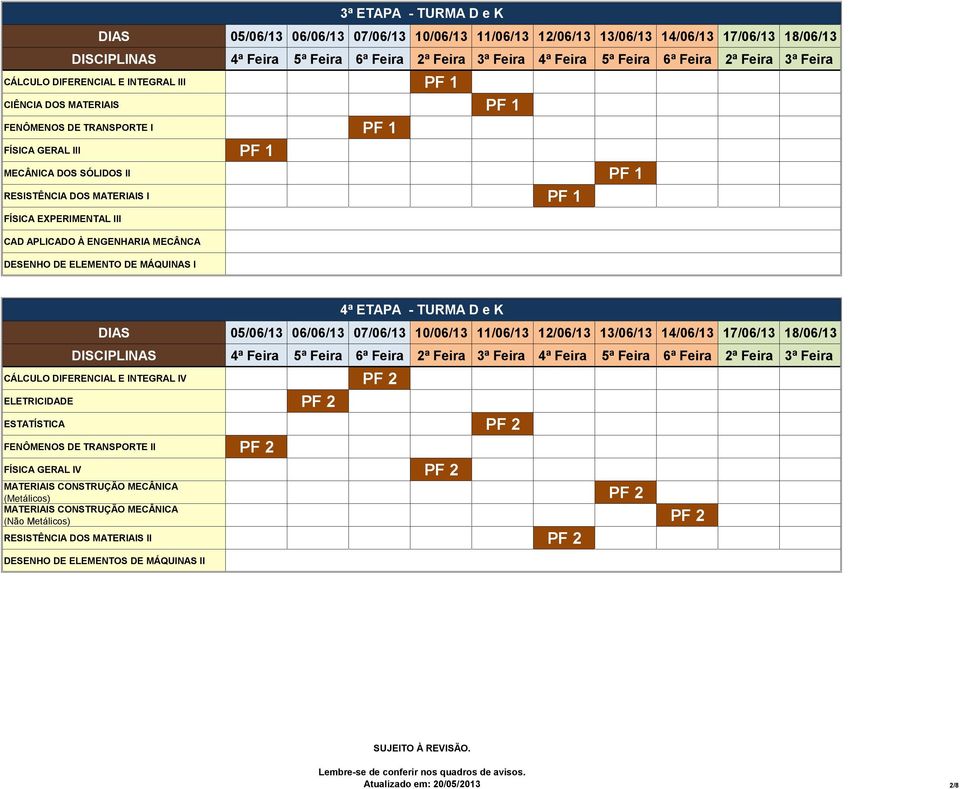 INTEGRAL IV PF 2 ELETRICIDADE PF 2 ESTATÍSTICA PF 2 FENÔMENOS DE TRANSPORTE II PF 2 FÍSICA GERAL IV PF 2 MATERIAIS CONSTRUÇÃO MECÂNICA (Metálicos) PF 2