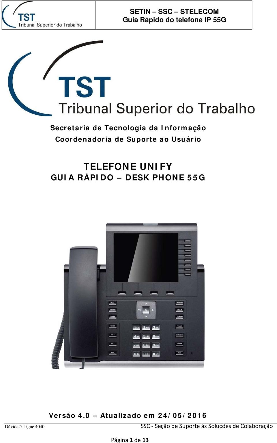 TELEFONE UNIFY GUIA RÁPIDO DESK PHONE 55G